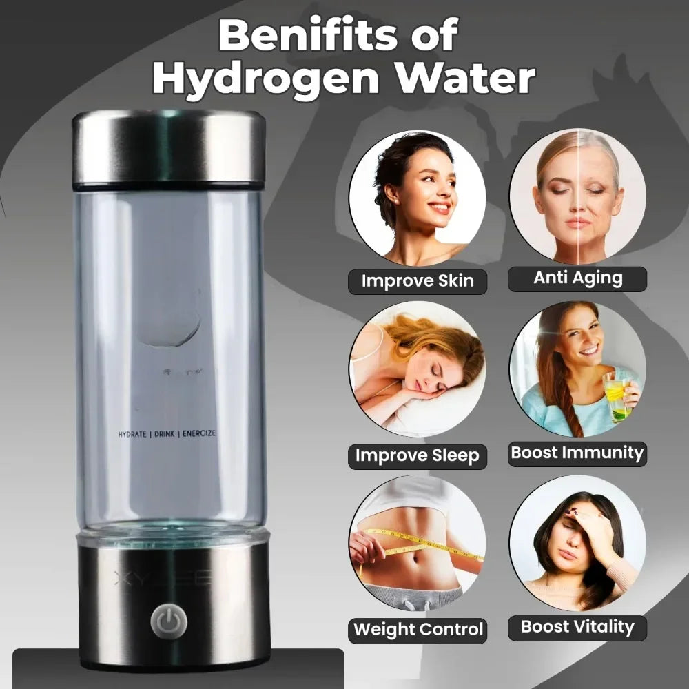 Hydrogen Water Bottle,Portable Rechargeable Hydrogen Water Bottle Generator,Purify Quality in 3Min Glass water Ionizer
