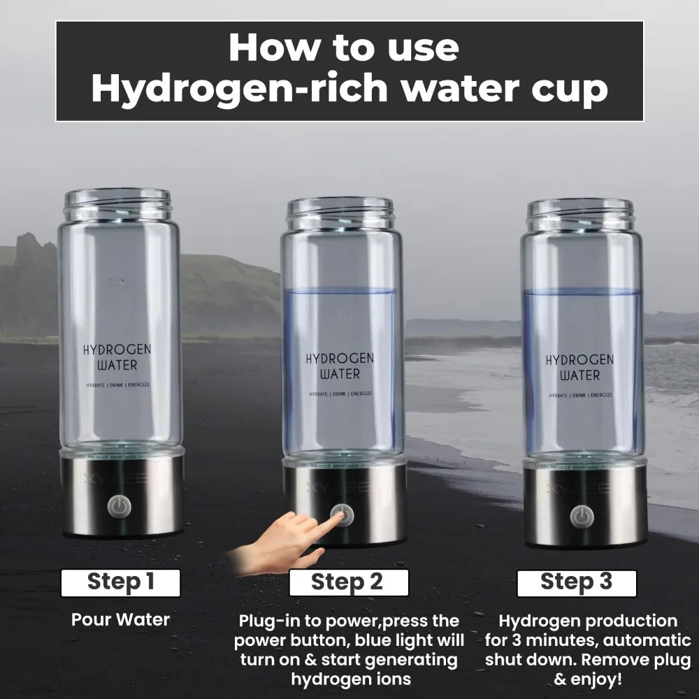 Hydrogen Water Bottle,Portable Rechargeable Hydrogen Water Bottle Generator,Purify Quality in 3Min Glass water Ionizer