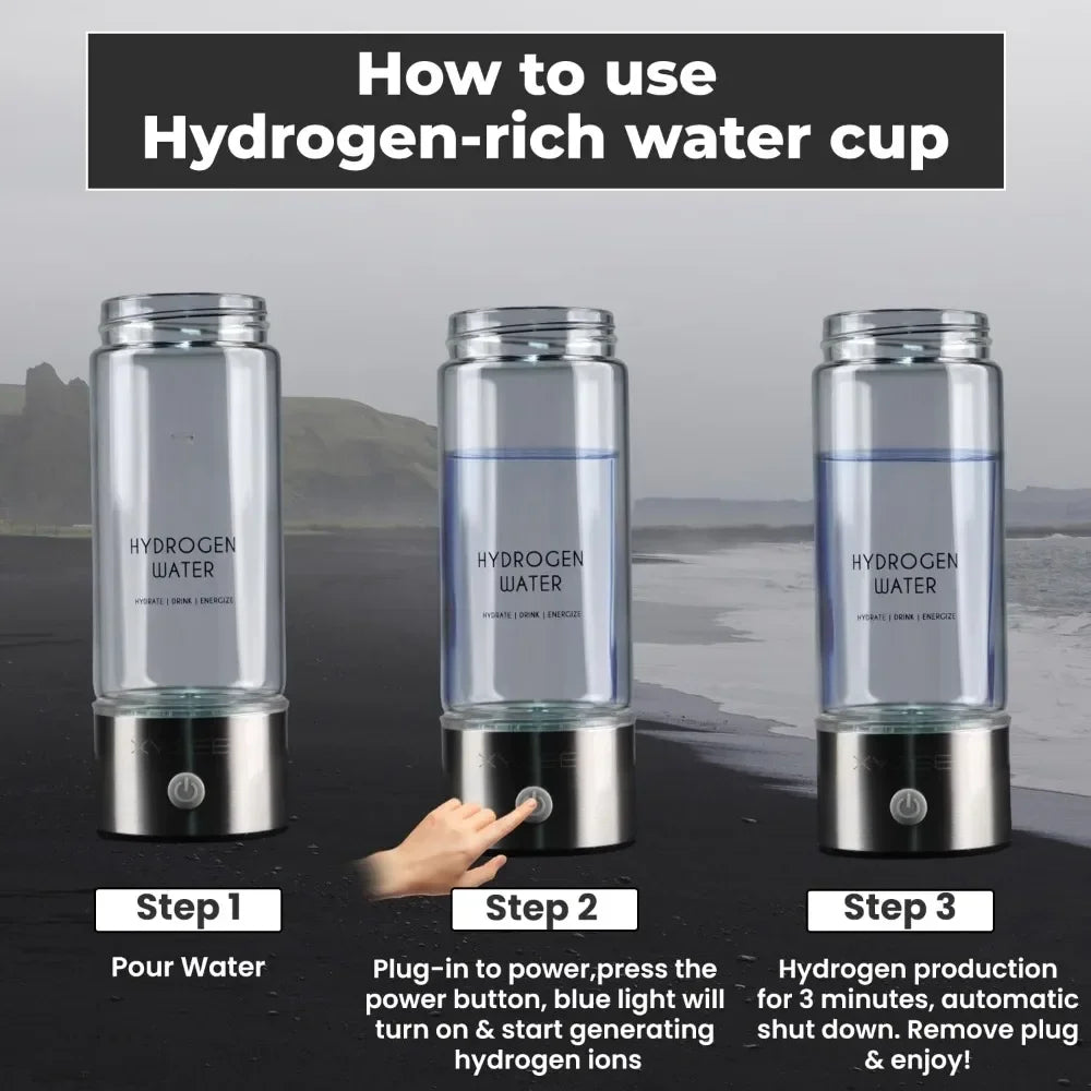 Hydrogen Water Bottle,Portable Rechargeable Hydrogen Water Bottle Generator,Purify Quality in 3Min Glass water Ionizer